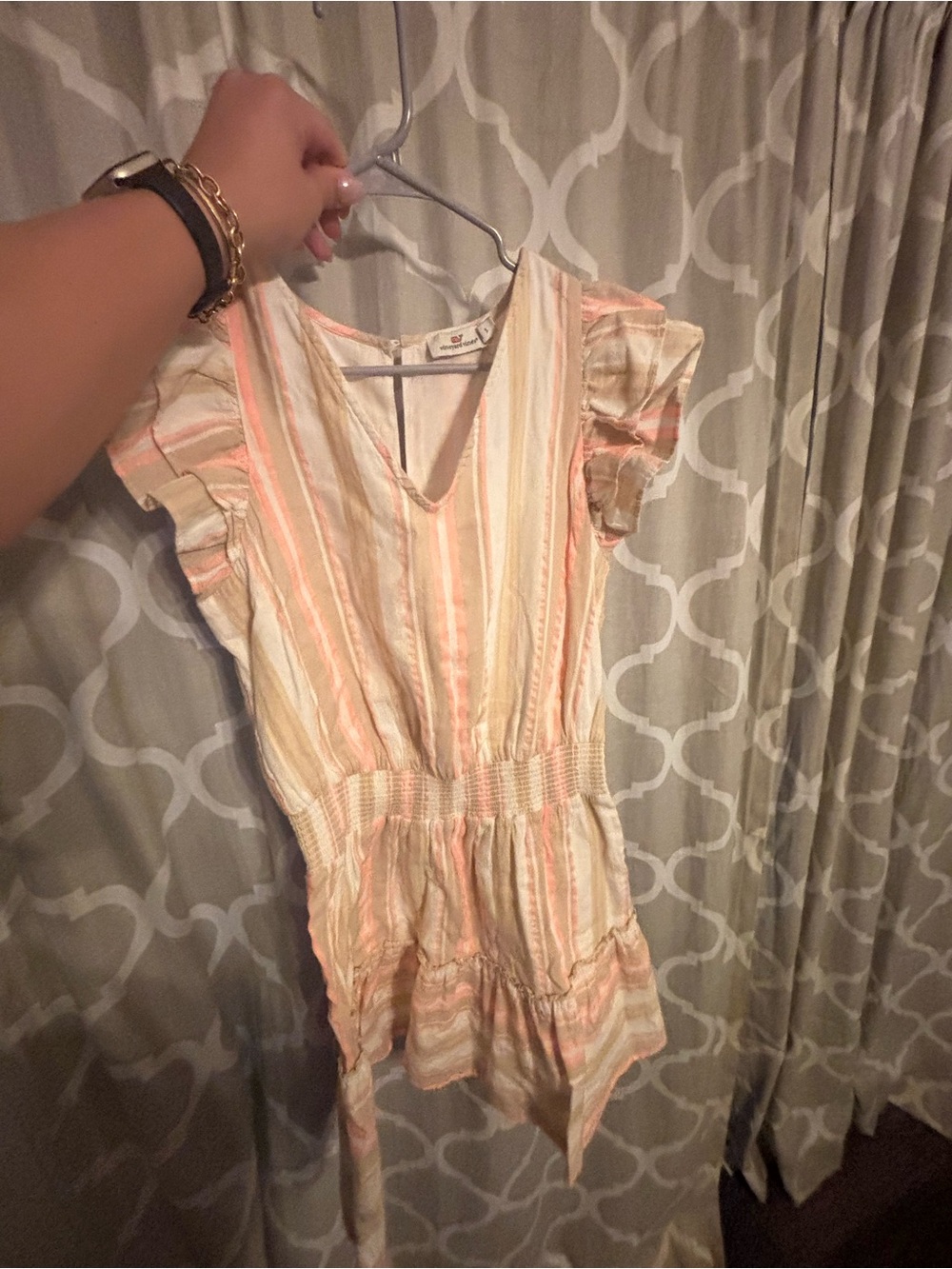 Vineyard Vines Cream and Pink Striped Short Dress